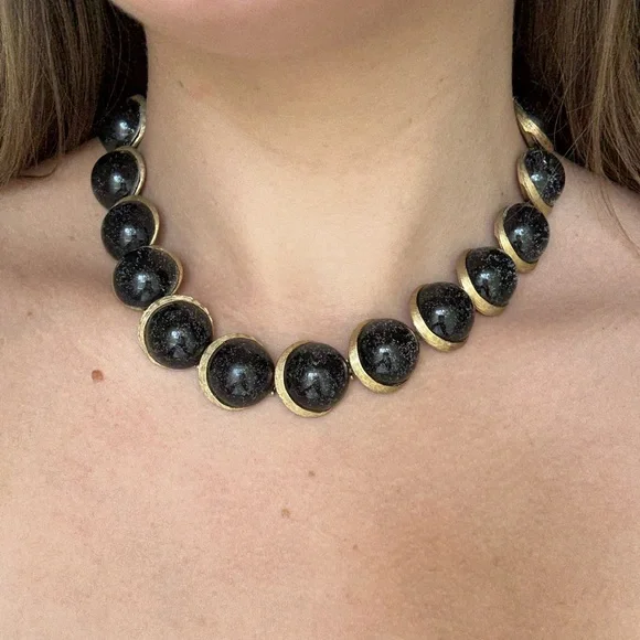 Vintage 1950s Charel Black Crescent Moon Thermoset Necklace - Picture 9 of 10